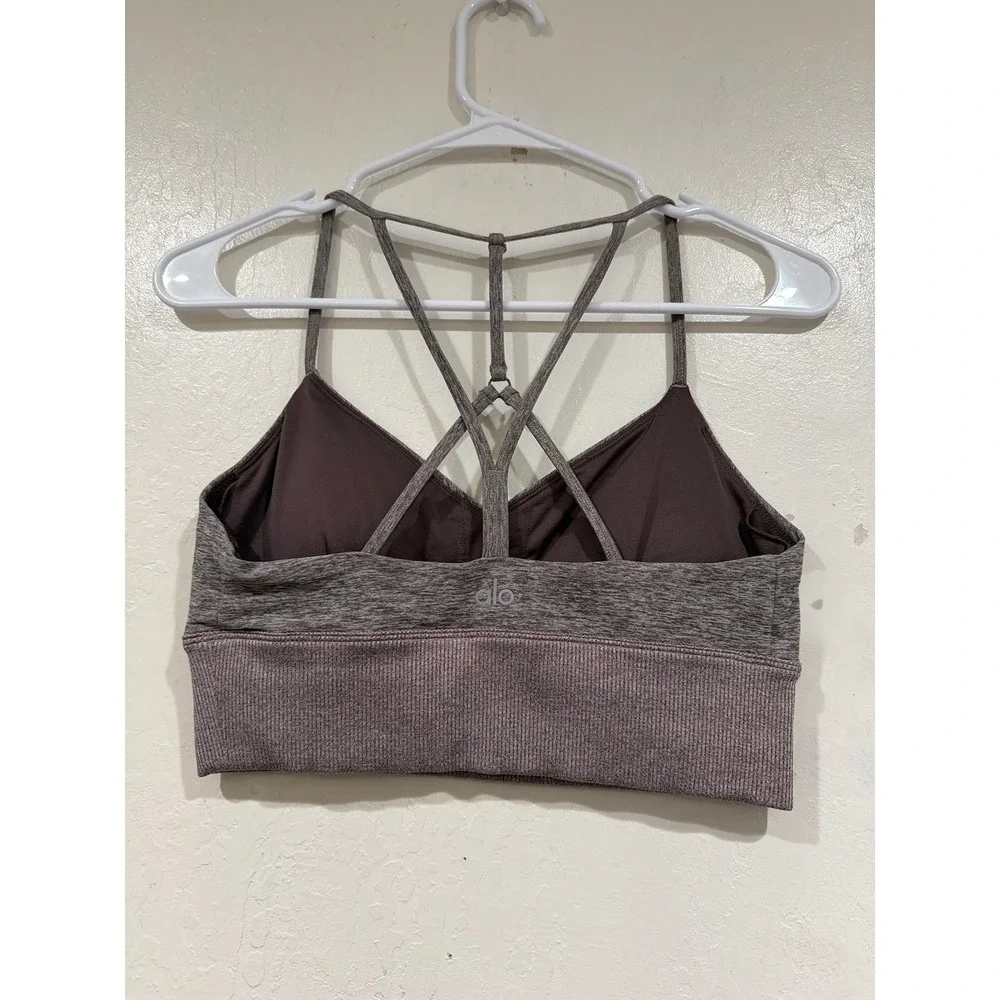 Alo Yoga Alosoft Lush Bra Dark Plum Heathered Strappy Back Sports Bra Size M